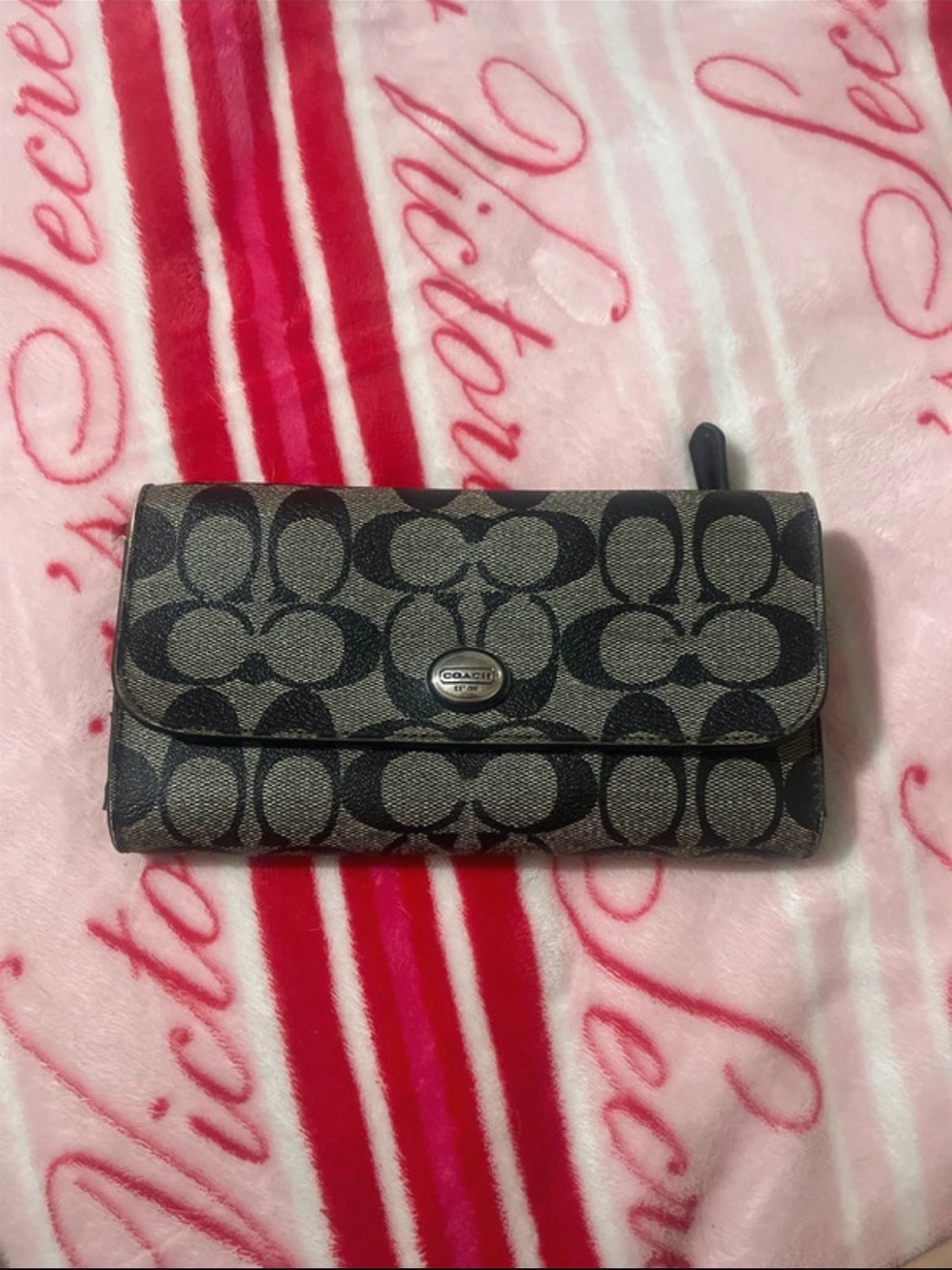 Coach Black Signature Fold-Over Card & Key Holder